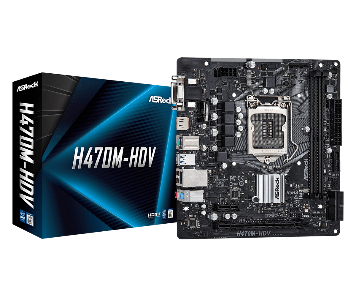 Дънна платка ASRock H470M-HDV, H470, LGA1200, DDR4, PCI-E 3.0 (HDMI/DVI/VGA), 4x SATA 6Gb/s, 2x USB 3.2 Gen 1, Micro ATX - характеристика 1