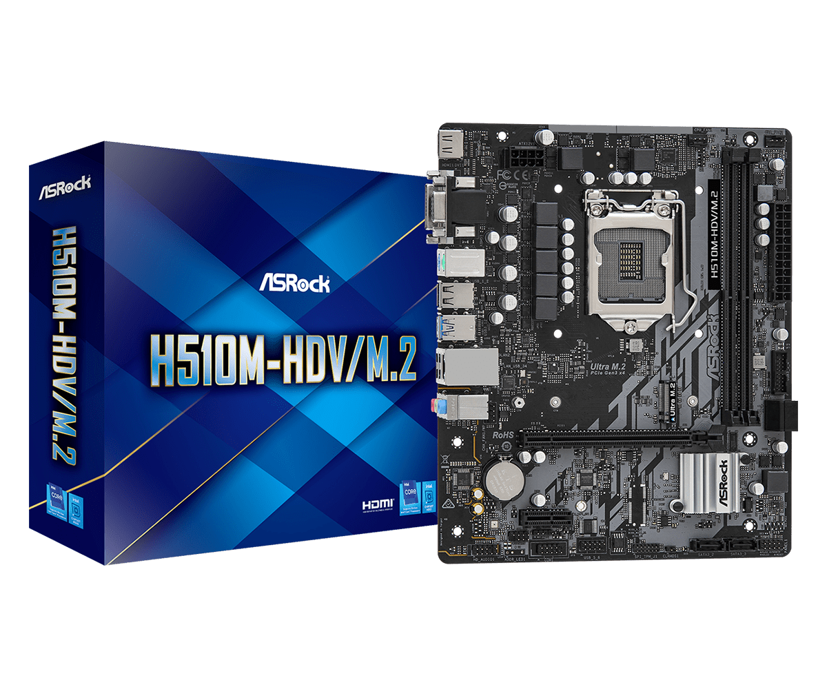 Дънна платка ASRock H510M-HDV/M.2 (Refurbished), H510, LGA1200, DDR4, PCI-E 4.0 (HDMI/DVI/VGA), 4x SATA 6Gb/s, 1x M.2, 2x USB 3.2 Gen 1, Micro ATX - характеристика 1