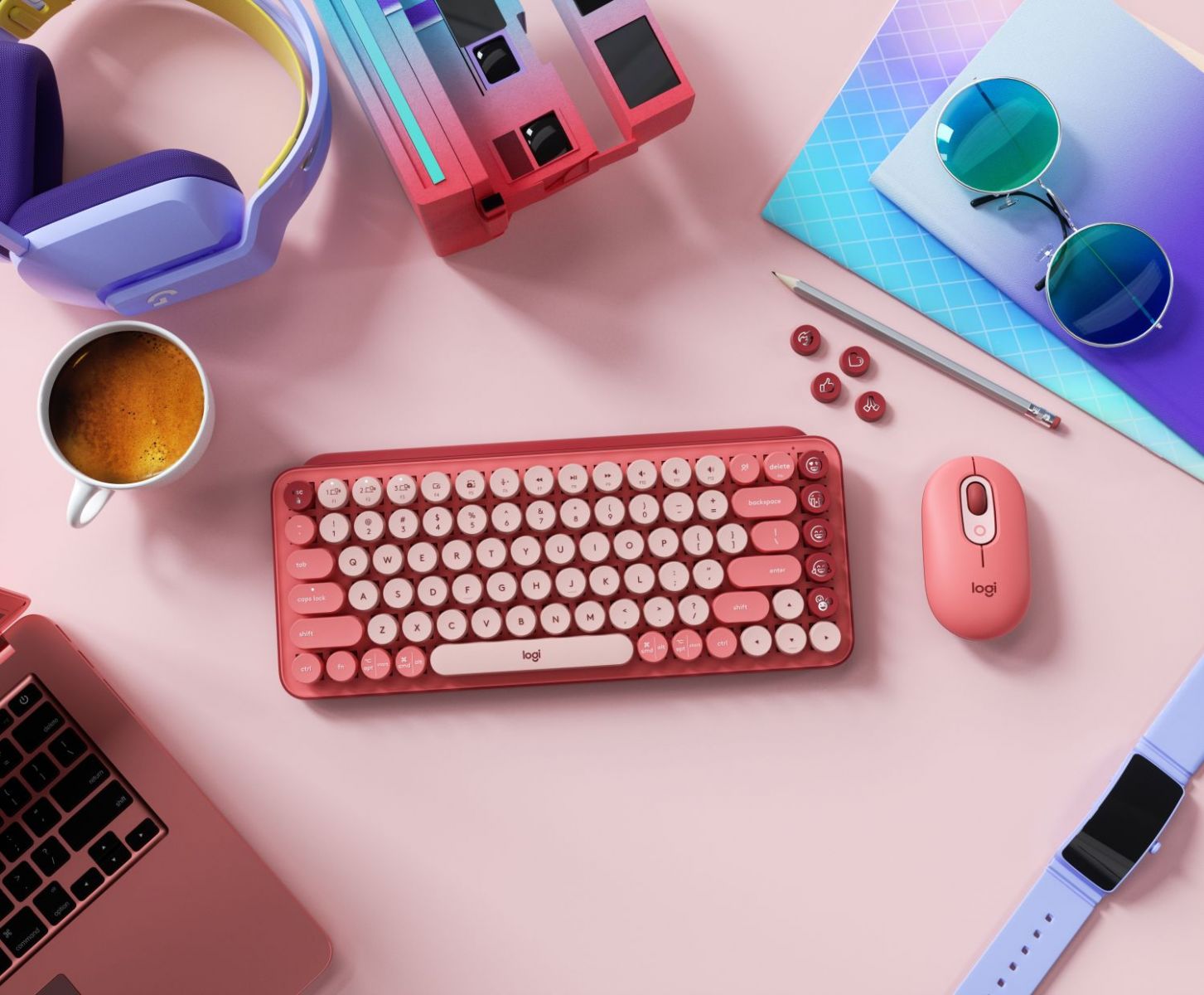 Клавиатура Logitech POP Keys, безжична, механична, тактилни суичове, Bluetooth, розова - характеристика 2