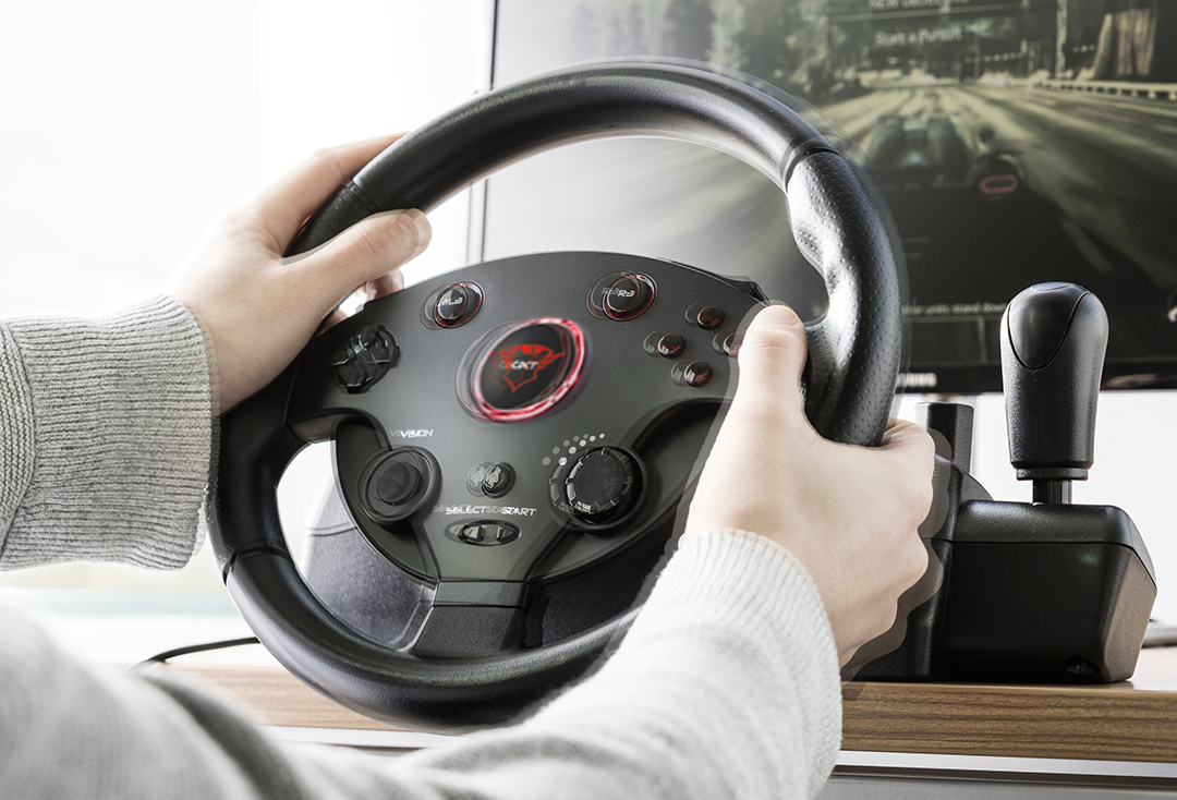 Волан с педали Trust GXT 288, 270 градуса на въртене, 27.43 см. диаметър на волана, LED индикатори, USB, за PS3/PC, черни - характеристика 5
