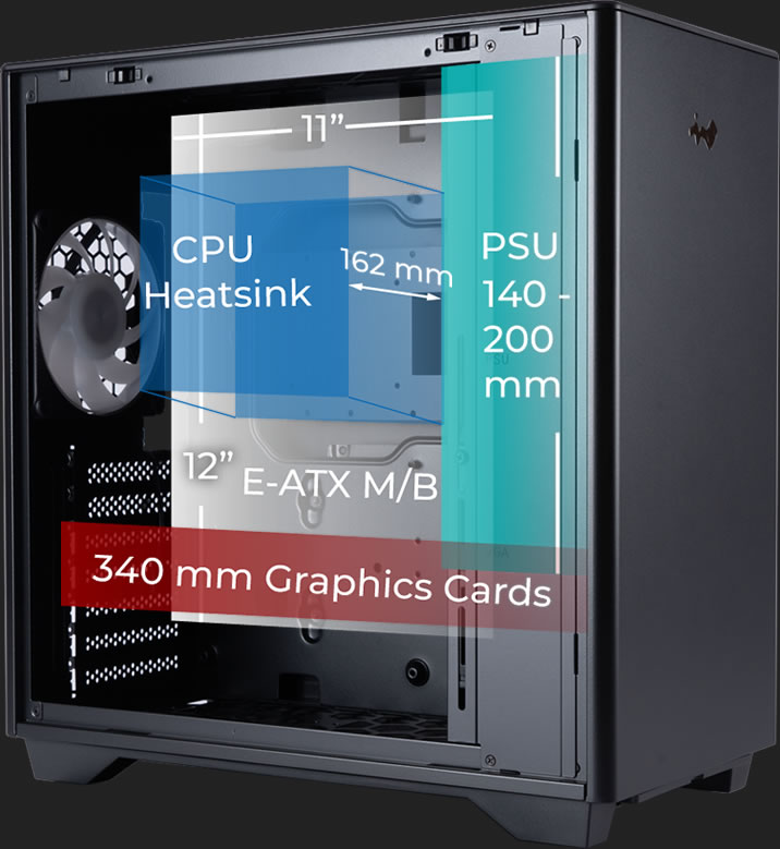 Кутия In Win A5, E-ATX/ATX/Micro-ATX/Mini-ITX, 1x USB 3.2 Type-C, 2x USB 3.2, прозорец, черна, без захранване - характеристика 3