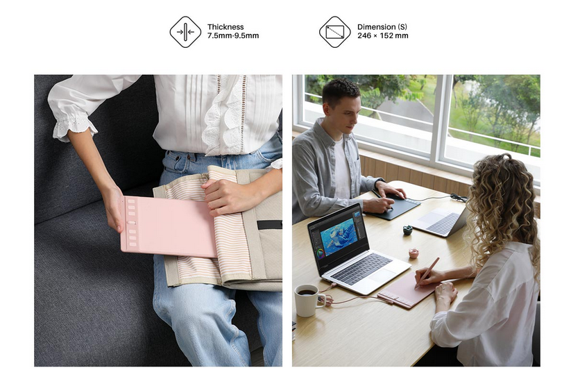 Графичен таблет Huion Inspiroy 2 S (розов)(H2641P), 5080 lpi, 8192 нива на натиск, 6 програмируеми клавиша - характеристика 5