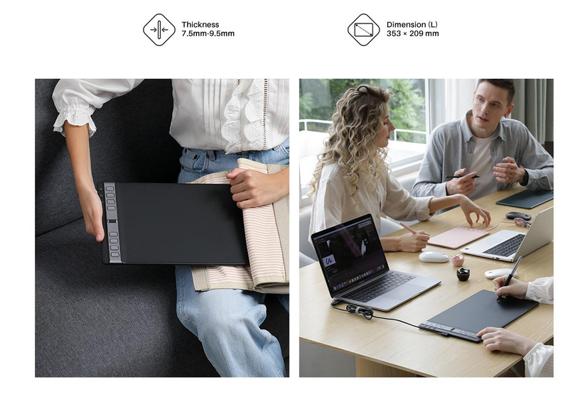 Графичен таблет Huion Inspiroy 2 L (черен)(H1061P), 5080 lpi, 8192 нива на натиск - характеристика 5 | Графични таблети Графичен таблет Huion Inspiroy 2 L (черен)(H1061P), 5080 lpi, 8192 нива на натиск - характеристика 5