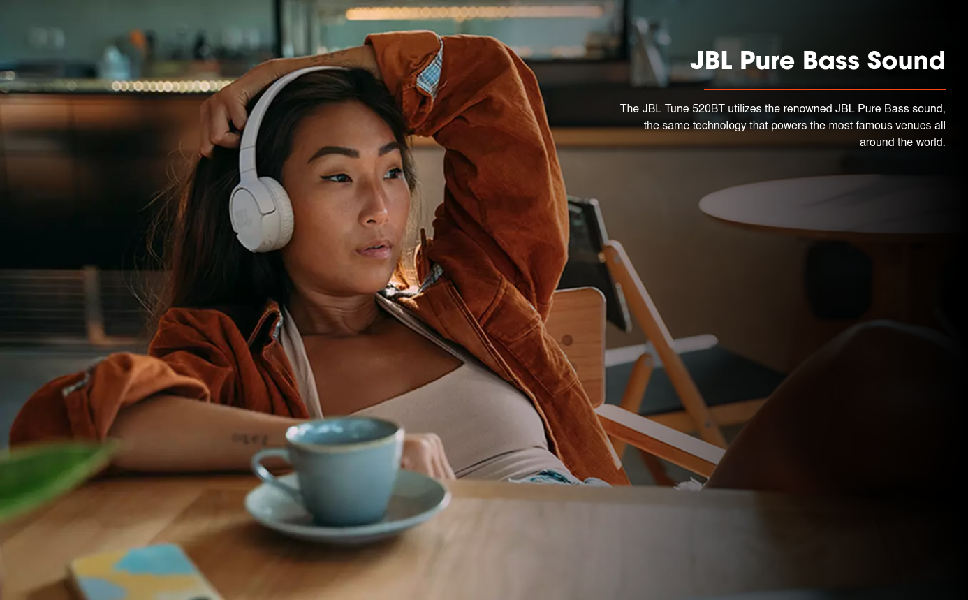 Слушалки JBL Tune 520BT, безжични, Bluetooth, микрофон, до 57 часа живот на батерията, 33mm драйвери, Multi-Point свързване, сини - характеристика 1