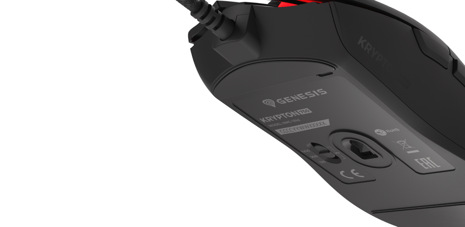 Мишка Genesis KRYPTON 750, оптична (8000 dpi), 6 програмируеми бутона, 2 сменяеми горни капака, RGB подсветка, USB, черна - характеристика 1