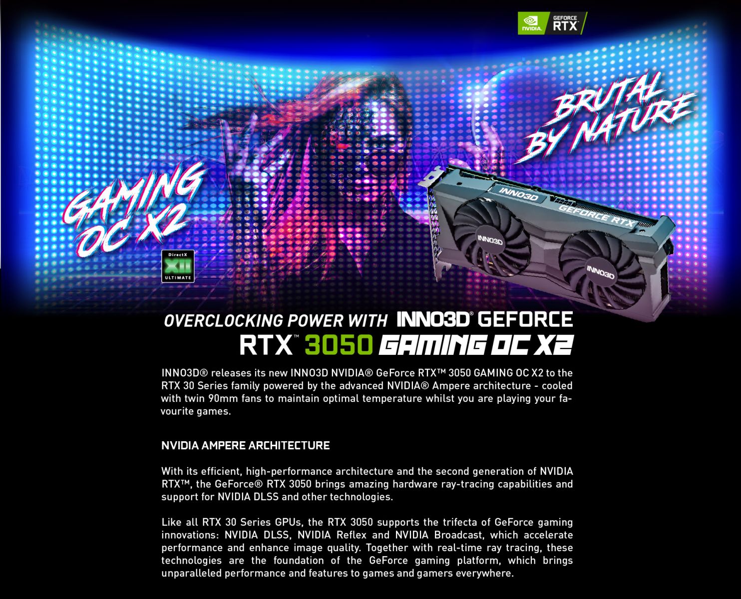 Видео карта Nvidia GeForce RTX 3050, 8GB, Inno3D Gaming OC X2, PCI-E 4.0, GDDR6, 128-bit, DP, HDMI - характеристика 1