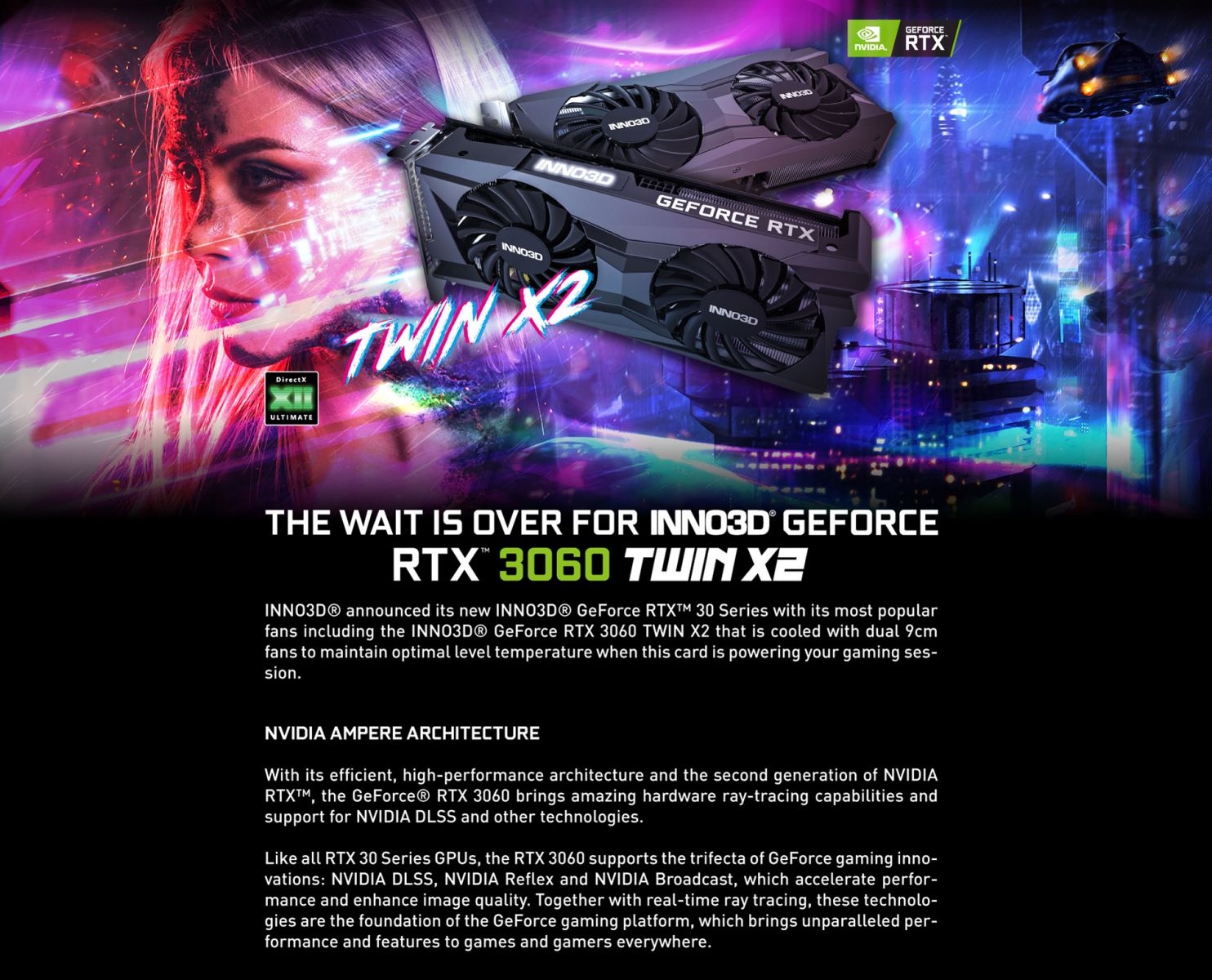 Видео карта Nvidia GF RTX 3060, 12GB, Inno3D Twin X2, PCI-E 4.0, GDDR6, 192-bit, DisplayPort, HDMI - характеристика 1
