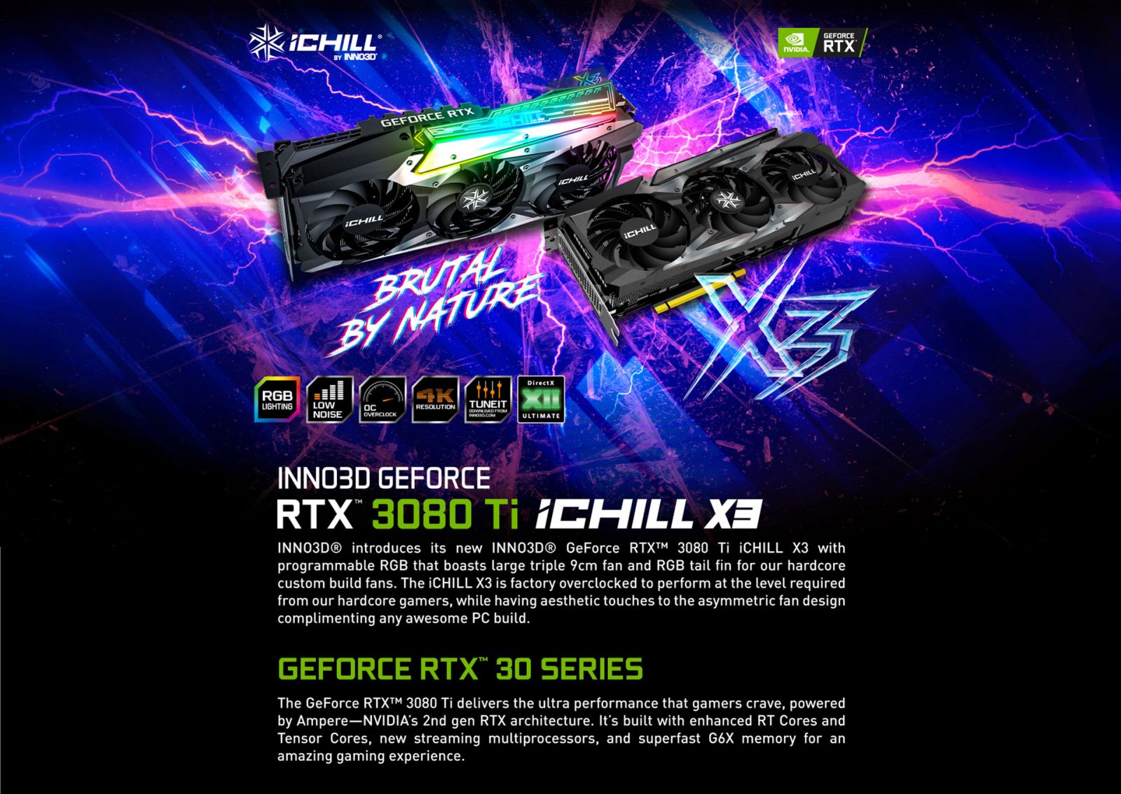Видео карта Nvidia GF RTX 3080 TI, 12GB, Inno3D iChill X3, PCI-E 4.0, GDDR6X, 384-bit, DP, HDMI - характеристика 1