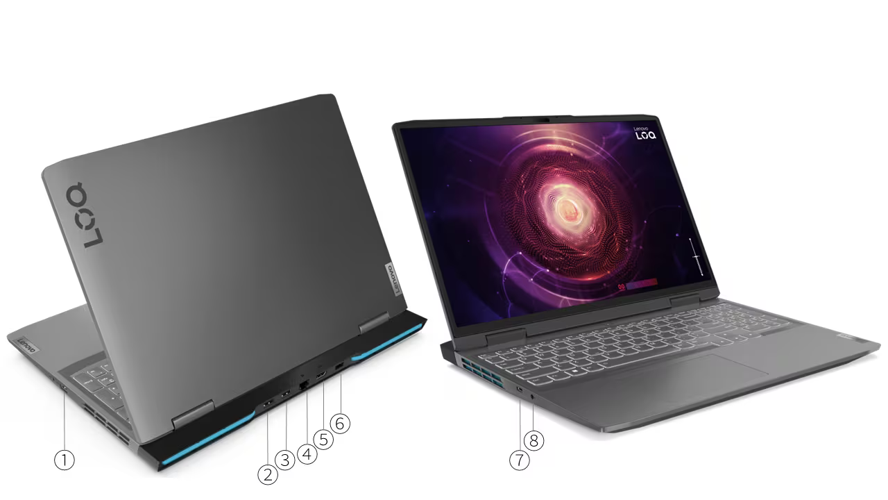 Лаптоп Lenovo LOQ 16APH8 (82XU0050BM)(сив), шестядрен AMD Ryzen 5 7640HS 4.3/5.0GHz, 16" (40.64cm) WUXGA Anti-Glare 144Hz дисплей & GF RTX 4060 8GB, (HDMI), 16GB DDR5, 512GB SSD NVMe, 1x USB 3.2 Gen 2 Type-C, 2x USB 3.2 Gen 2, No OS, 2.61kg - характеристика 10