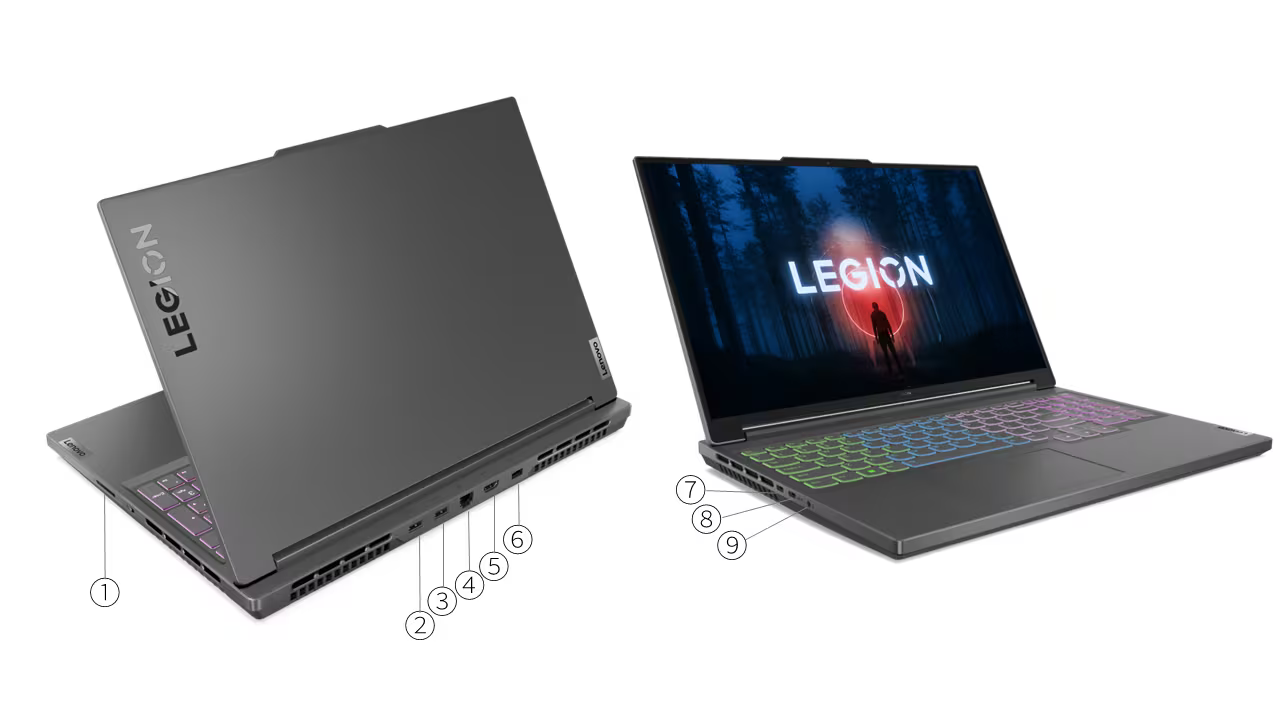 Лаптоп Lenovo Legion Slim 5 16APH8 (82Y9004FBM)(сив), шестядрен AMD Ryzen 5 7640HS 4.3/5.0GHz, 16" (40.64cm) WQXGA Anti-Glare 165Hz дисплей, GeForce RTX 4060 8GB (HDMI), 16GB DDR5, 512GB SSD NVMe, 2x USB-C 3.2 Gen2, FreeDOS, 2.4kg - характеристика 9