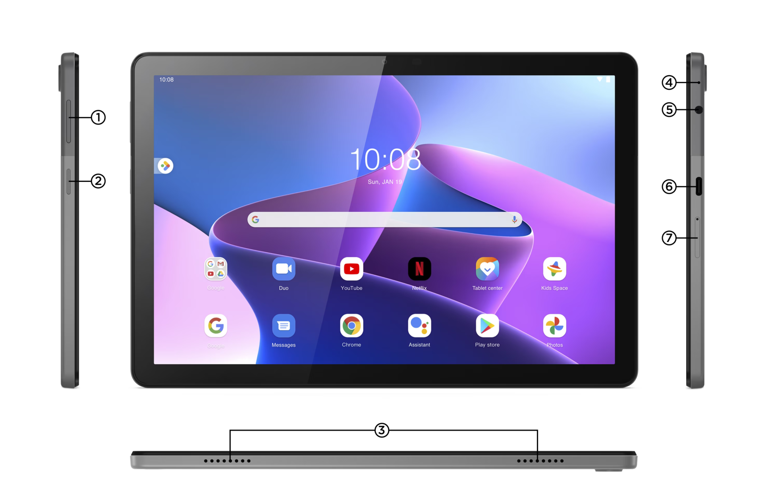 Таблет Lenovo Tab M10 Gen 3 (ZAAE0109GR)(сив), 10.1" (25.65cm) WUXGA IPS дисплей, осемядрен Unisoc T610 1.8GHz, 4GB RAM, 64GB Flash памет (+microSD слот), 8 + 5 Mpix камери, Android, 460g - характеристика 1 | Таблети Таблет Lenovo Tab M10 Gen 3 (ZAAE0109GR)(сив), 10.1" (25.65cm) WUXGA IPS дисплей, осемядрен Unisoc T610 1.8GHz, 4GB RAM, 64GB Flash памет (+microSD слот), 8 + 5 Mpix камери, Android, 460g - характеристика 1
