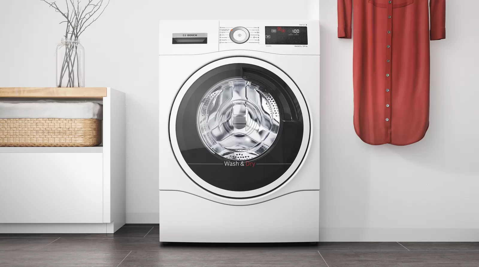 Пералня със сушилня Bosch WNA14400BY, клас, E капацитет пералня 9 кг/6 кг сушилня, 1400 оборота в минута, свободностояща, 59.8 см ширина, SpeedPerfect, Drying aim, EcoSilence, бяла - характеристика 1