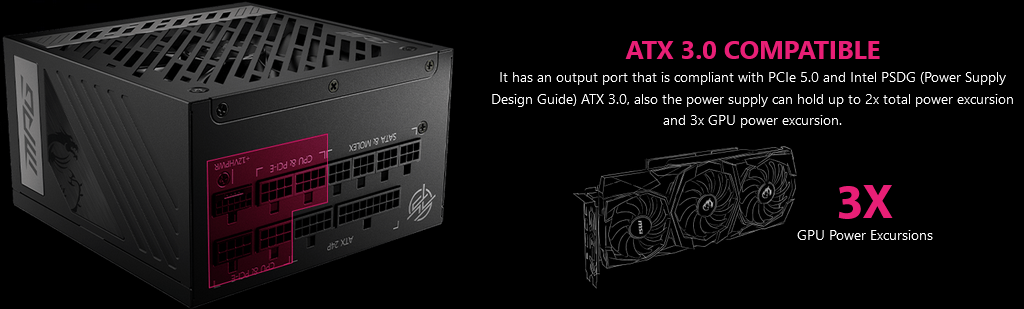 Захранване MSI MPG A1000G PCIE5, 1000W, Active PFC, 80 PLUS Gold, 135mm вентилатор - характеристика 2