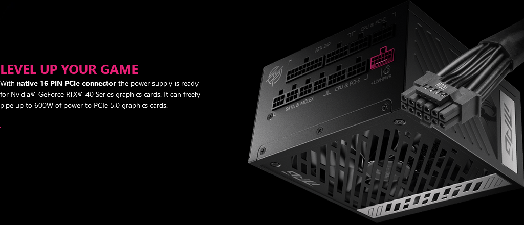 Захранване MSI MPG A1000G PCIE5, 1000W, Active PFC, 80 PLUS Gold, 135mm вентилатор - характеристика 3