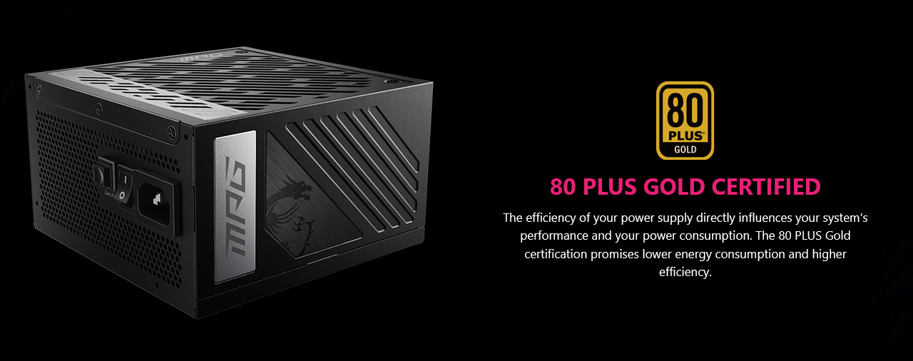 Захранване MSI MPG A850G PCIE5, 850W, Active PFC, 80 PLUS Gold, 135mm вентилатор - характеристика 3