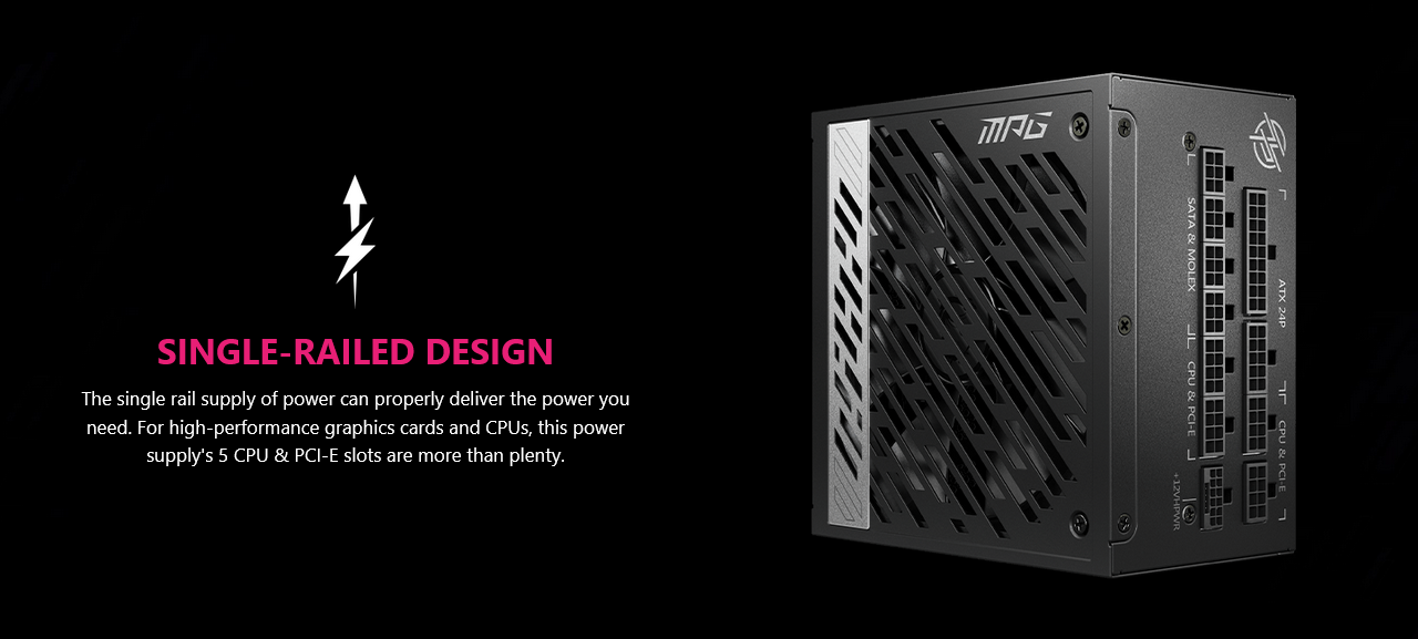 Захранване MSI MPG A850G PCIE5, 850W, Active PFC, 80 PLUS Gold, 135mm вентилатор - характеристика 4