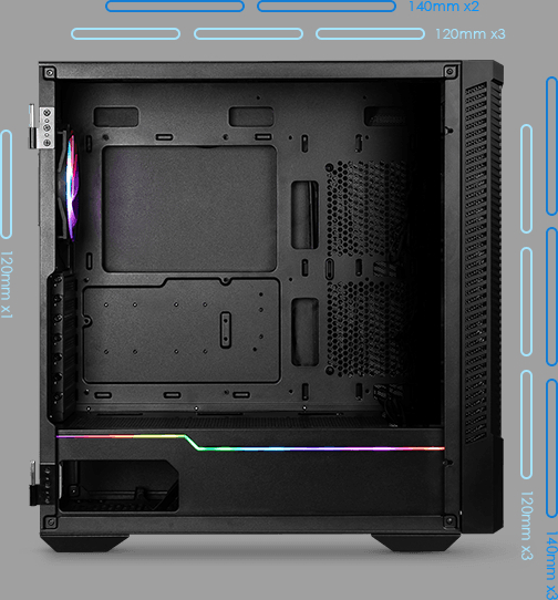 Кутия MSI MPG VELOX 100P AIRFLOW, ATX/Micro-ATX/Mini-ITX, 1x USB 3.2 Gen 2x2 Type-C, 2x USB 3.2 Gen 1 Type-A, прозорец, 4x вентилатора, черна, без захранване - характеристика 11