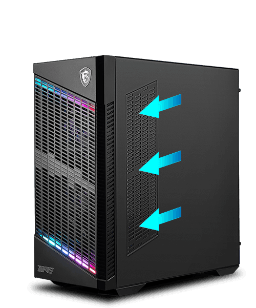Кутия MSI MPG VELOX 100P AIRFLOW, ATX/Micro-ATX/Mini-ITX, 1x USB 3.2 Gen 2x2 Type-C, 2x USB 3.2 Gen 1 Type-A, прозорец, 4x вентилатора, черна, без захранване - характеристика 5