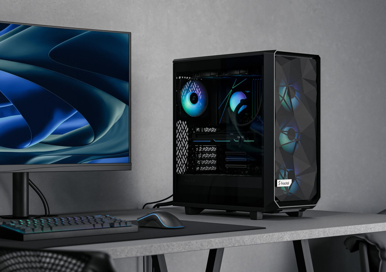 Кутия Fractal Design Meshify 2 Compact Lite RGB Black TG, ATX/mATX/mITX, прозорец, черна, без захранване - характеристика 1