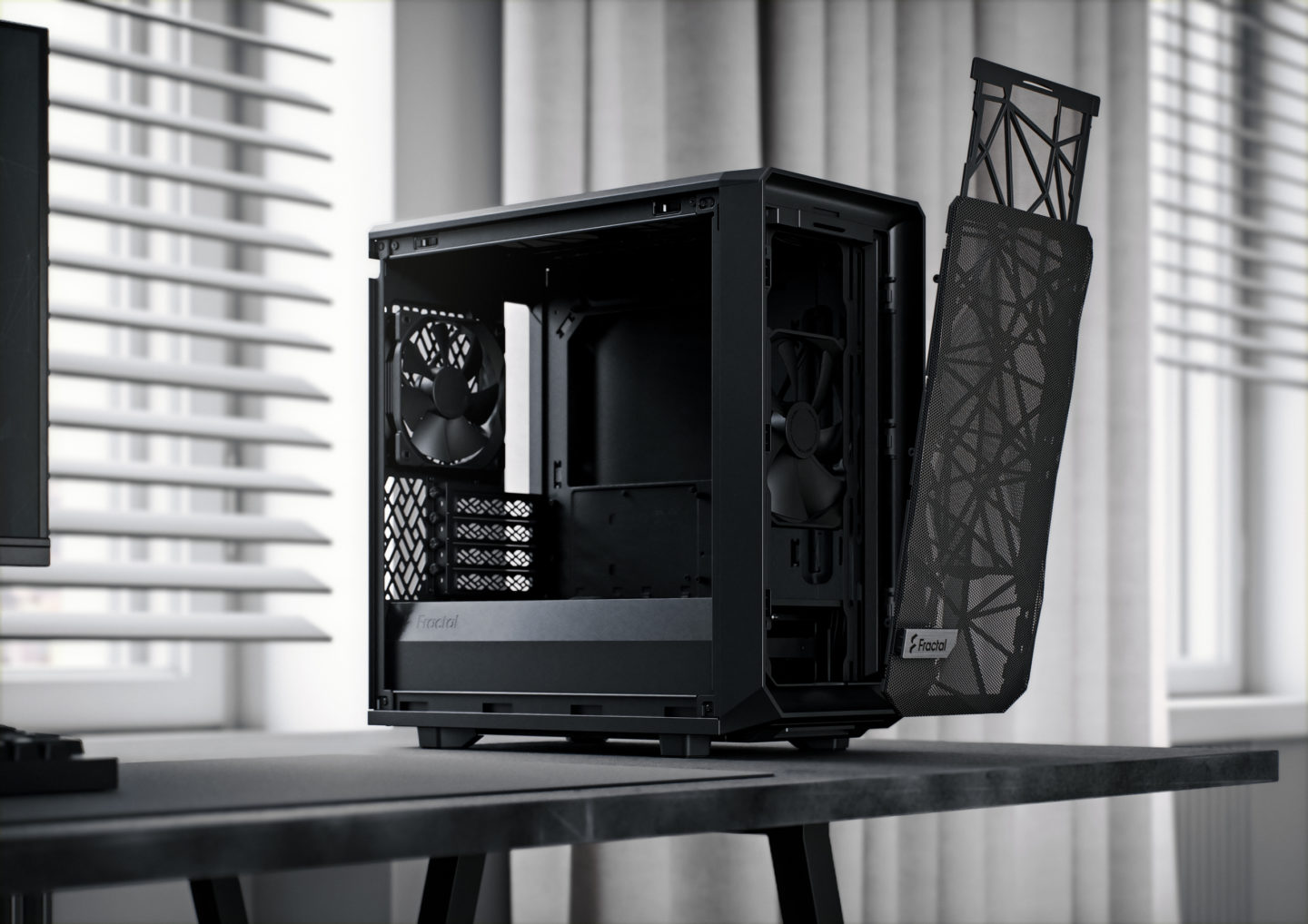 Кутия Fractal Design Meshify 2 Mini White TG, mATX/DTX/Mini-DTX/Mini ITX, 1x USB 3.1 Gen 2 Type-C, прозорец, бяла, без захранване - характеристика 2