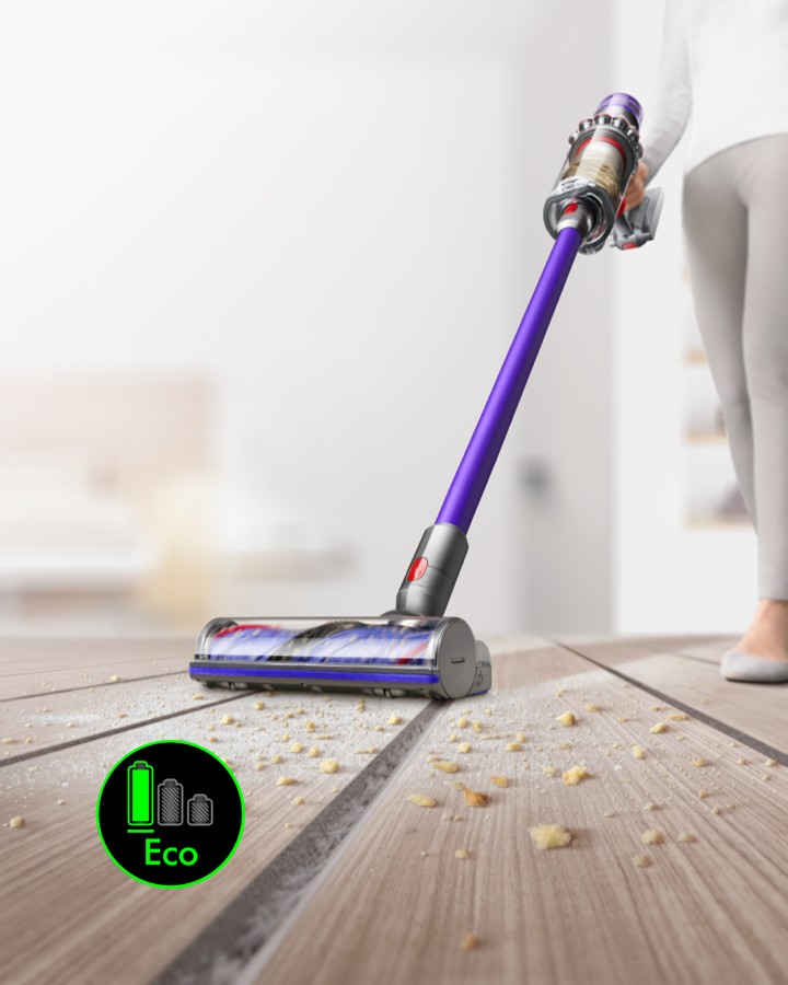 Прахосмукачка Dyson V11 Extra 419649-01, без торба, безжична, 185 AW, 0.76 l капацитет на контейнера, до 60 минути работа, циклонна технология, лилава - характеристика 6