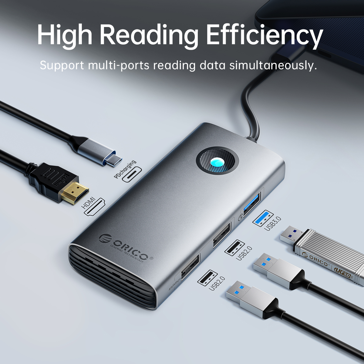 Докинг станция Orico PW11-5P-SV-EP, от USB-C към 3x USB-A, 1x USB-C(PD), 1x HDMI, сребриста - характеристика 3