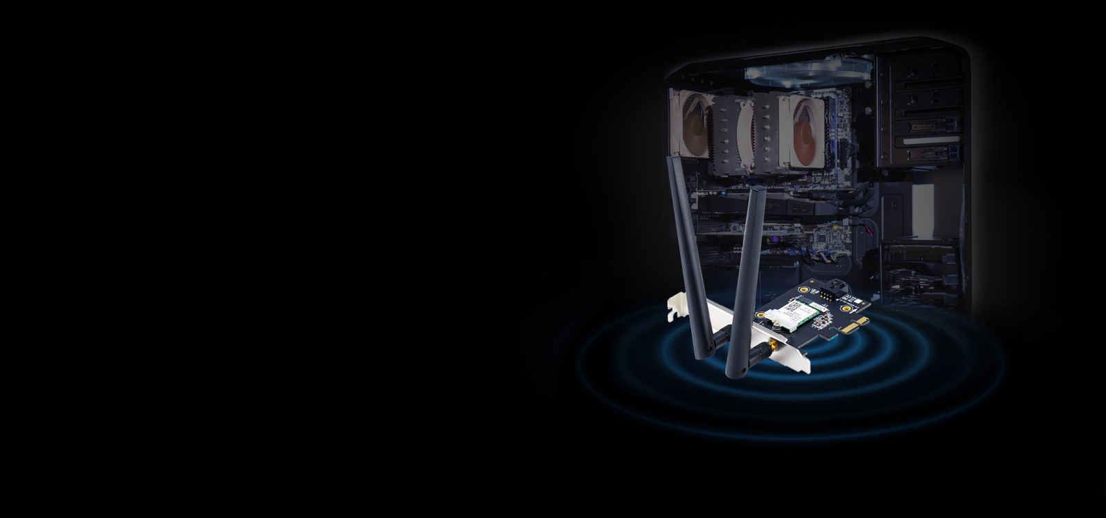 Мрежови адаптер Asus PCE-AX1800, 1800Mbps, 2.4GHz(574 Mbps)/5GHz(1201 Mbps), Wireless-AX, външни антени - характеристика 1