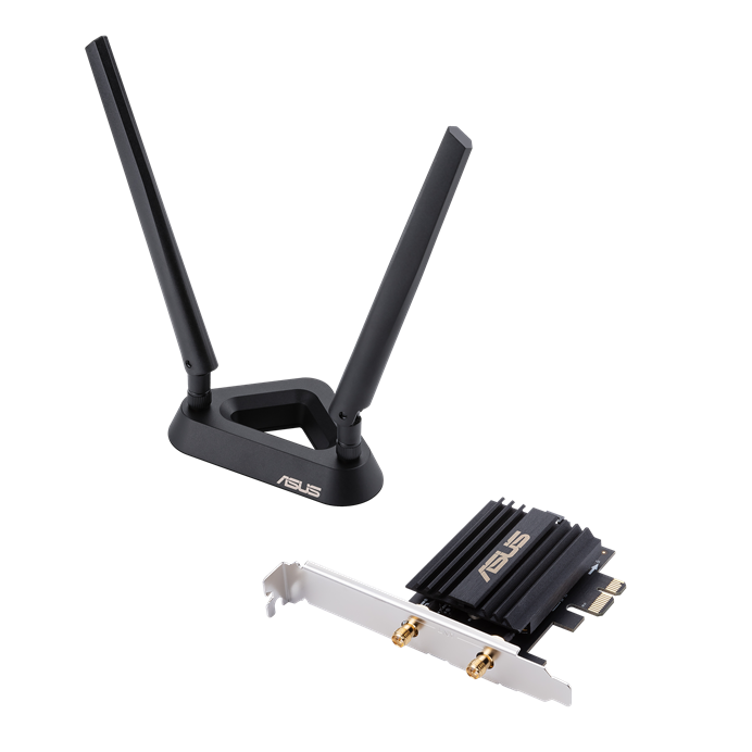 Мрежови адаптер Asus PCE-AX58BT, 3000Mbps, Wireless AX, 2.4GHz (574Mbps)/5GHz (2402Mbps), PCI-E, Bluetooth, 2 външни антени - характеристика 1