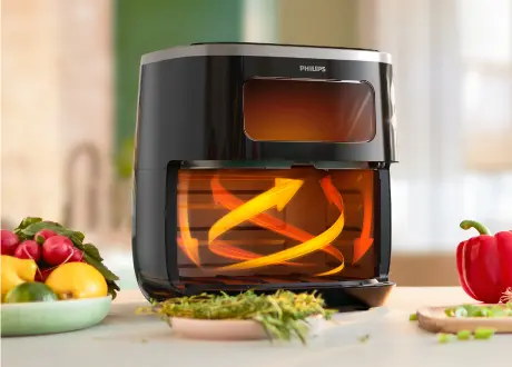 Фритюрник с горещ въздух Philips HD9257/80, 5.6l вместимост, готвене с горещ въздух, LED дисплей, прозорец, черен, 1700W - характеристика 2