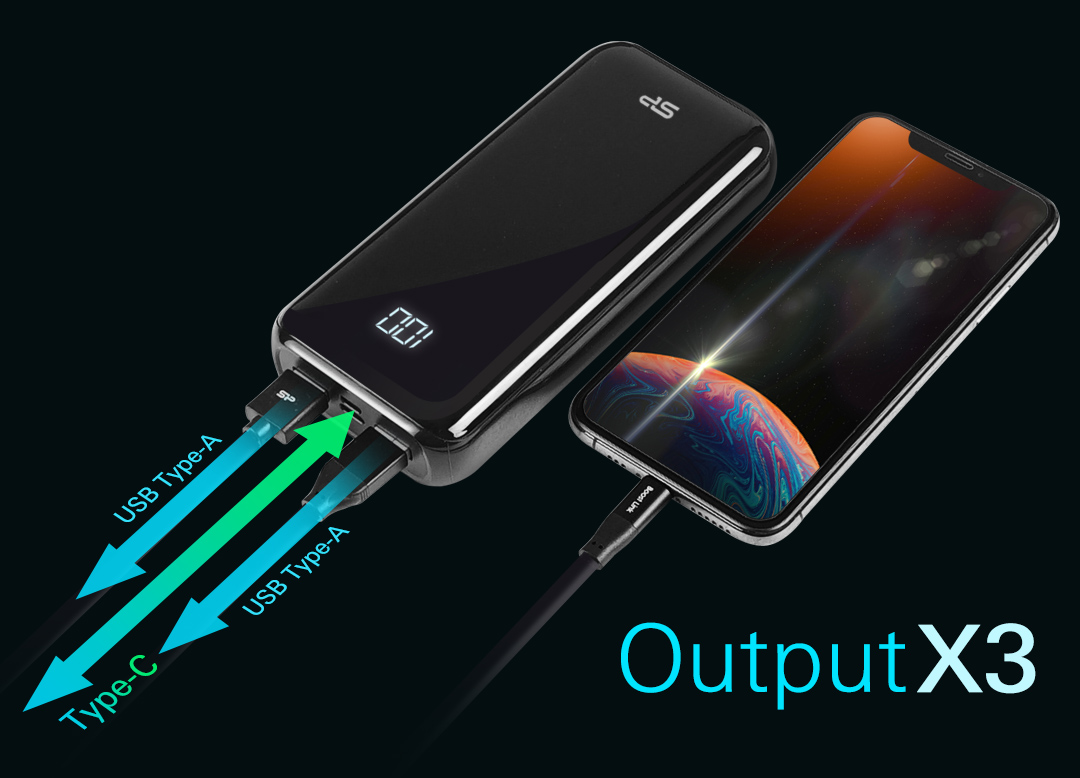 Външна батерия/power bank/ Silicon Power QS28 (SP20KMAPBKQS280K), 20000mAh, черна, LED дисплей - характеристика 3