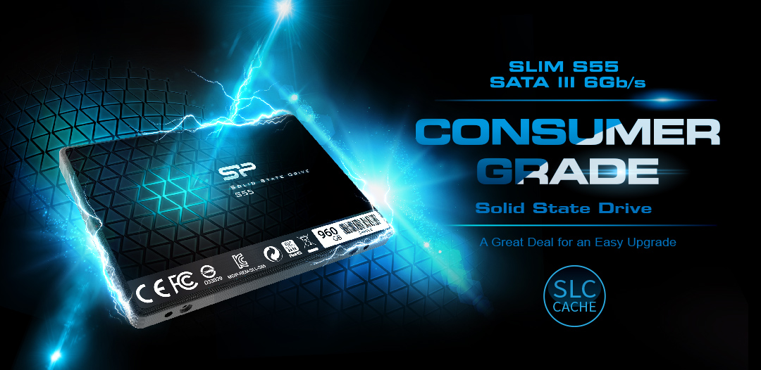 Памет SSD 960GB, Silicon Power Slim S55 (SP960GBSS3S55S25), SATA 6Gb/s, 2.5"(6.35 cm), скорост на четене до 500MB/s, скорост на запис до 450MB/s - характеристика 1