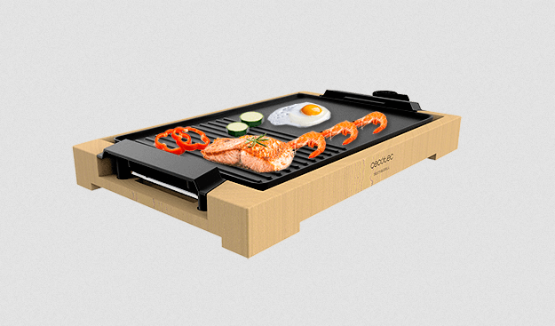 Скара Cecotec TastyGrill 2000 Bamboo Black, незалепваща плоча с 2 повърхности, регулируем термостат с 5 различни нива на мощност, бамбукова структура, 2000W - характеристика 1