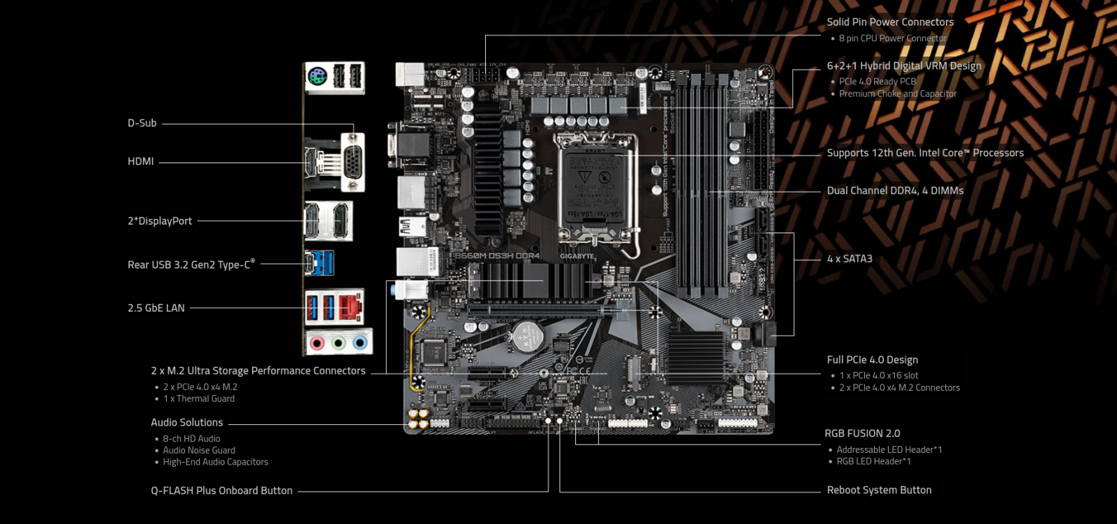 Дънна платка Gigabyte B660M DS3H DDR4, B660, LGA 1700, DDR4, PCI-E 4.0, (DP&HDMI&VGA), 4x SATA 6Gb/s, 2x M.2, 3x USB 3.2 Gen 1, Micro ATX - характеристика 1