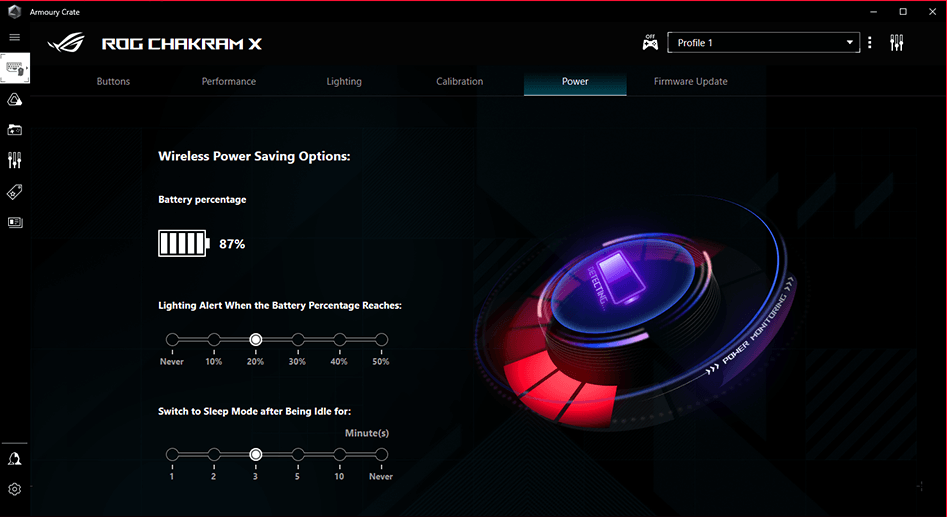 Мишка Asus ROG Chakram X, оптична (36000 dpi), гейминг, безжична/жична, Bluetooth, USB, черна, Aura Sync RGB подсветка, програмируем джойстик - характеристика 7