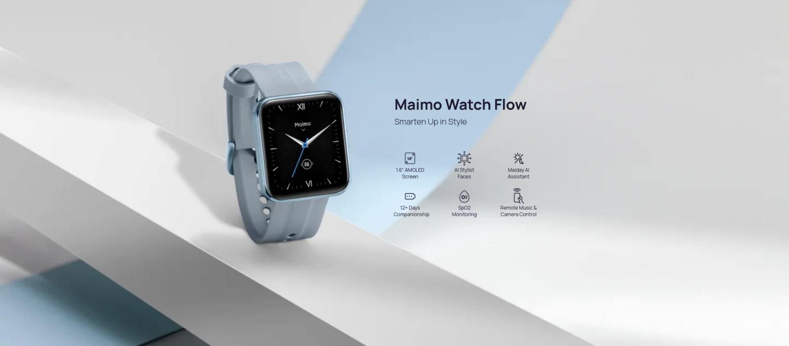 Смарт часовник Maimo Watch Flow Metallic Black, 1.6" (4.06cm) AMOLED дисплей, 5ATM водоустойчивост, до 15 дни време на работа, GPS, Bluetooth, черен - характеристика 1