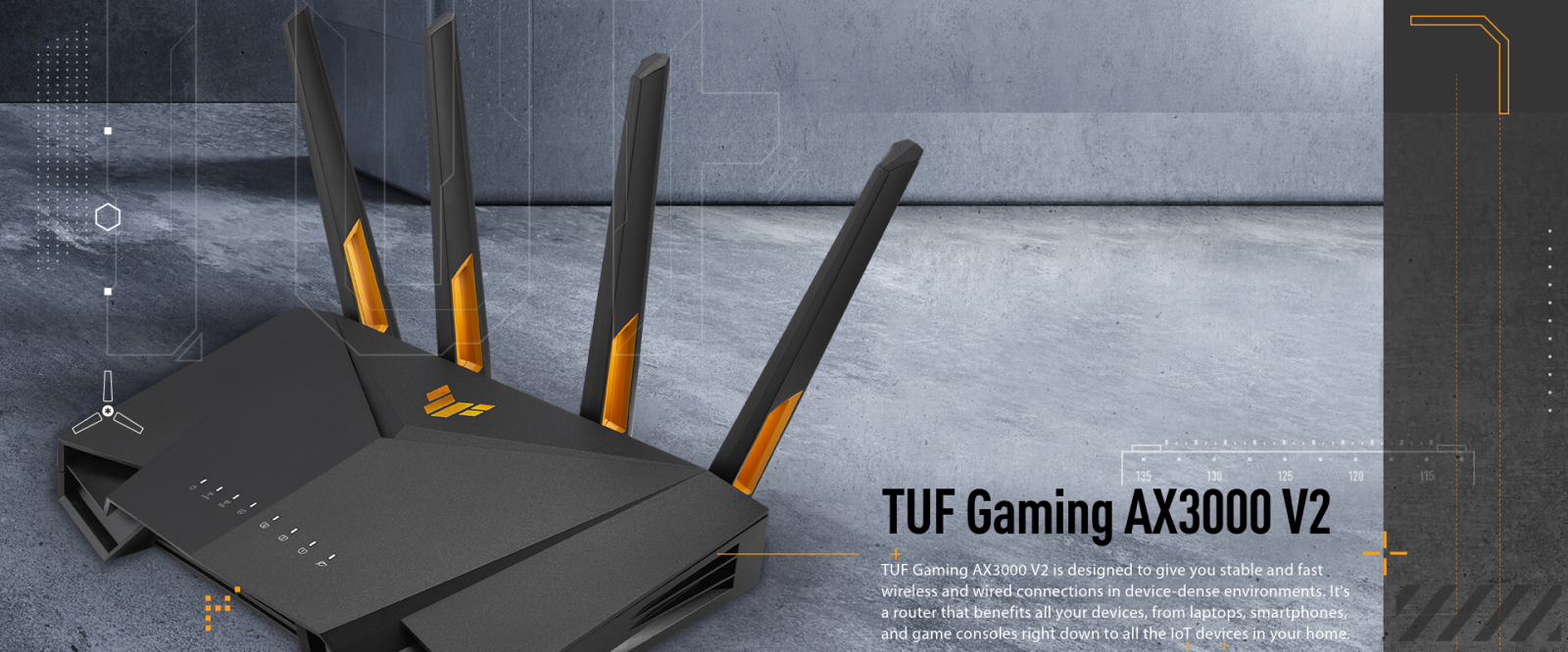 Рутер Asus TUF Gaming AX3000 V2, 3000Mbps, 2.4GHz (574Mbps)/ 5 GHz (2402Mbps), Wireless AX, 4x LAN, 1x WAN, 4x външни антени - характеристика 1