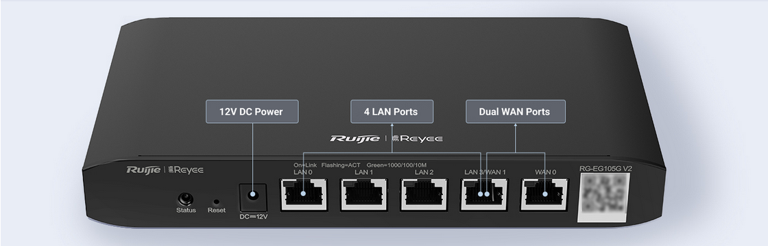 Рутер Ruijie RG-EG105G V2, 4x 10/100/1000Mbps LAN, 1x 10/100/1000Mbps WAN, 128MB RAM, 16MB Flash памет - характеристика 1