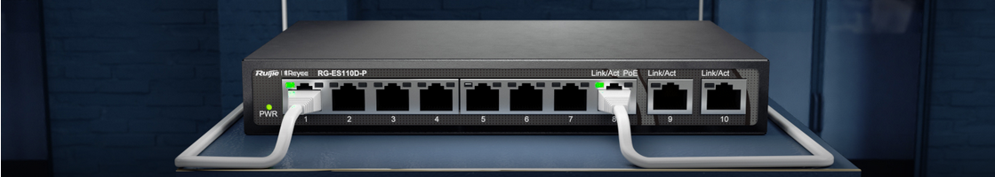 Суич Ruijie RG-ES110D-P, 1000 Mbps, 10 порта, 8x PoE+, 8x 10/100BASE-TX, 2x 10/100/1000BASE-T - характеристика 1