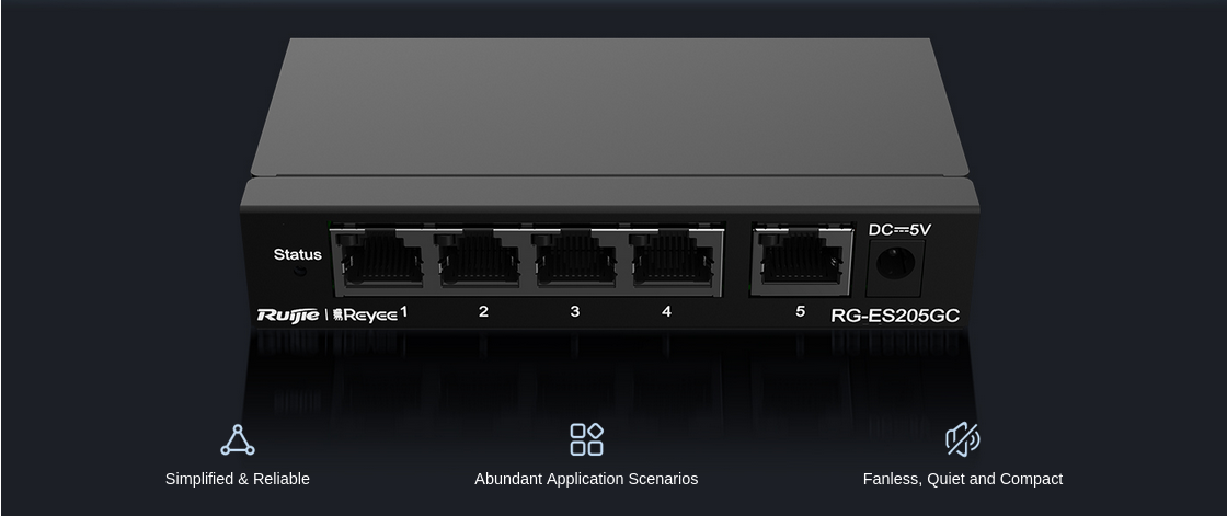 Суич Ruijie RG-ES205GC, 1000 Mbps, 5 порта, 5x 10/100/1000BASE-T - характеристика 1