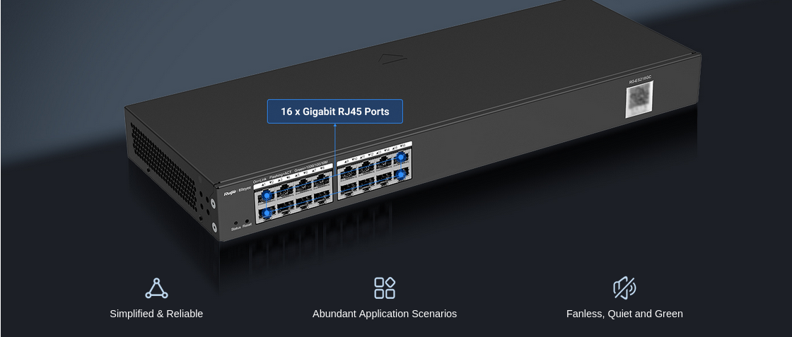 Суич Ruijie RG-ES216GC, 1000 Mbps, 16 порта, 16x 10/100/1000BASE-T - характеристика 1