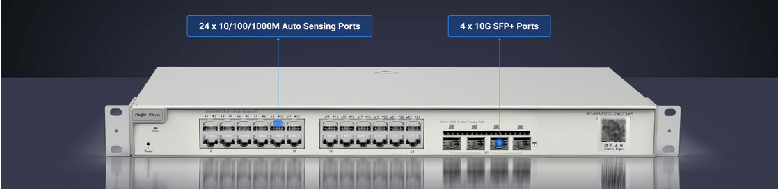 Суич Ruijie RG-NBS3200-24GT4XS, 1000 Mbps, 28 порта, 24x 10/100/1000BASE-T, 4x SFP+ - характеристика 1