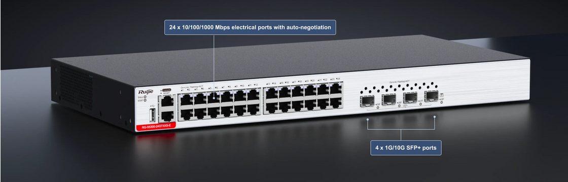 Суич Ruijie RG-S5300-24GT4XS-E, 1000 Mbps, 28 порта, 24x 10/100/1000M, 4x SFP+ - характеристика 1