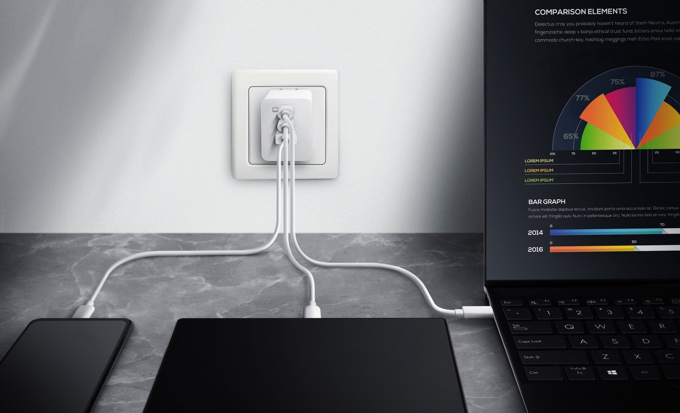 Зарядно устройство Asus 90XB07IN-BPW010, от контакт към 2x USB-C(ж), 1x USB-A(ж), 20V/5A, бяло, 100W - характеристика 3