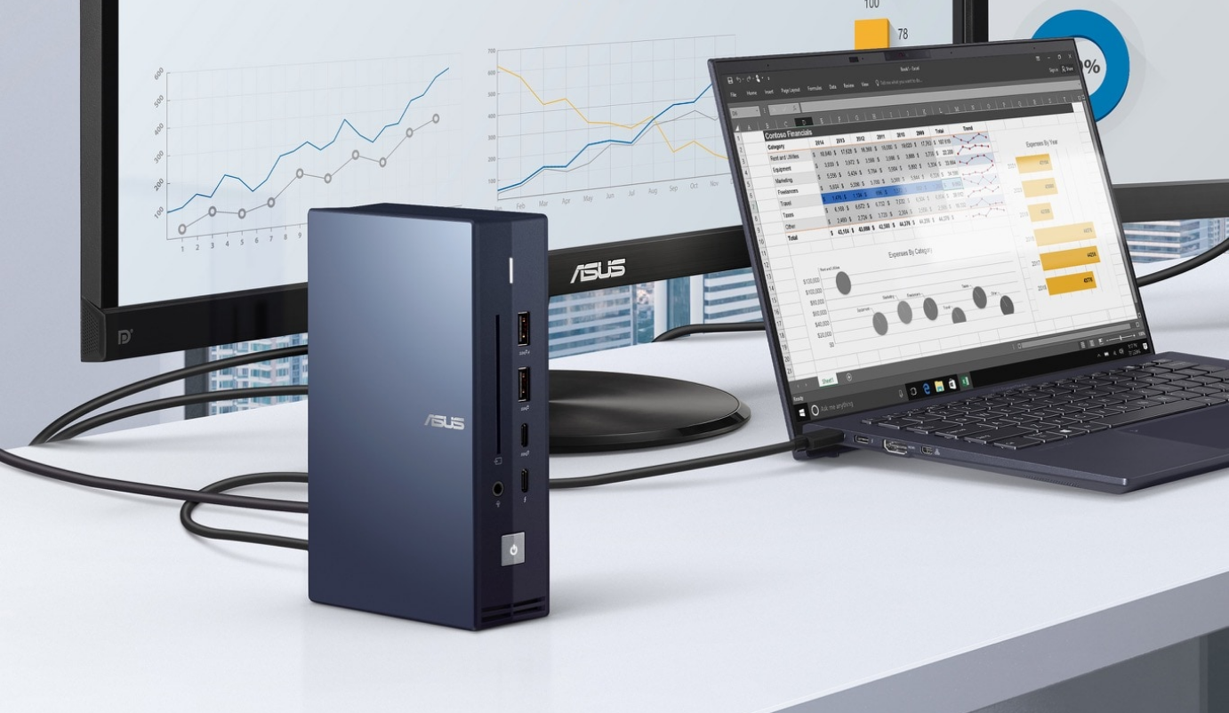 Докинг станция Asus SimPro Dock 2 (90NX0460-P00030), от USB C към 3x USB A, 2x USB C, 1x 3.5mm жак, 1x HDMI, 1x VGA, 1x RJ-45, 1x Thunderbolt, 2x DisplayPort, 1x четец на карти, черна - характеристика 1