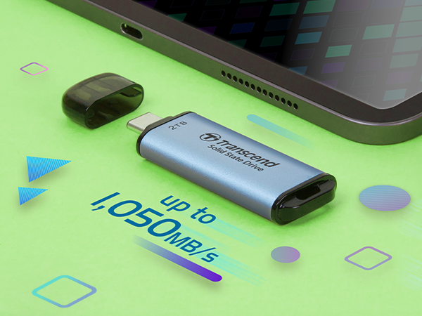Памет SSD 2TB Transcend ESD300 (TS2TESD300C), USB Type-C, скорост на четене до 1050MB/s, скорост на запис до 950MB/s - характеристика 2