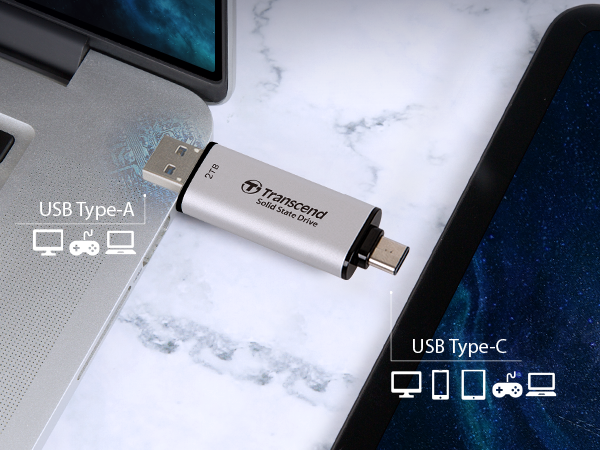 Памет SSD 512GB Transcend ESD310 (TS512GESD310P), USB-A + USB-C, скорост на четене до 1050MB/s, скорост на запис до 950MB/s - характеристика 3