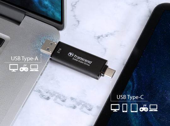 Памет SSD 1TB Transcend ESD310 (TS1TESD310C), USB-A + USB-C, скорост на четене до 1050MB/s, скорост на запис до 950MB/s - характеристика 2