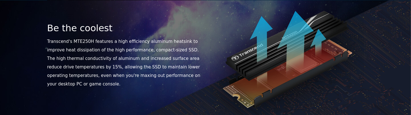 Памет SSD 2TB Transcend MTE250H (TS2TMTE250H), NVMe, M.2 (2280), скорост на четене до 7100MB/s, скорост на запис до 6500MB/s, с охлаждане - характеристика 3