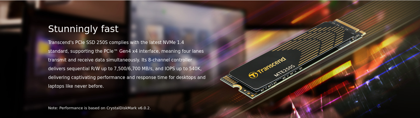 Памет SSD 2TB Transcend MTE250S (TS2TMTE250S), NVMe, M.2 (2280), скорост на четене до 7100MB/s, скорост на запис до 6500MB/s, с охлаждане - характеристика 1