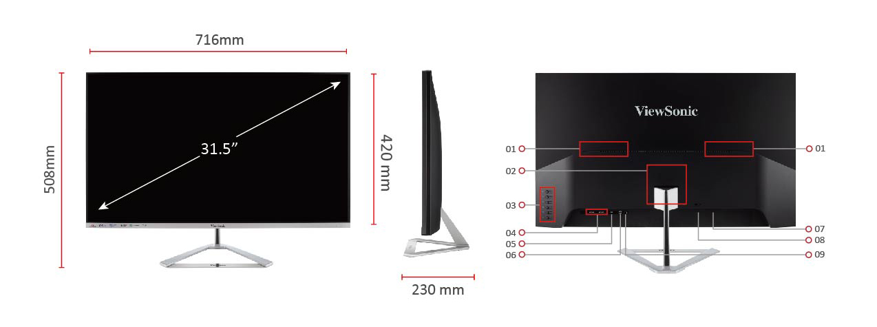 Монитор ViewSonic VX3276-4K-MHD, 32" (81.28 cm) VA панел, 4K/UHD, 4ms, 80 000 000:1, 300cd/m2, DisplayPort, HDMI - характеристика 11